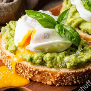 Poached eggs, guacamole & bacon toast