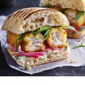 Battered fish fingers ciabatta